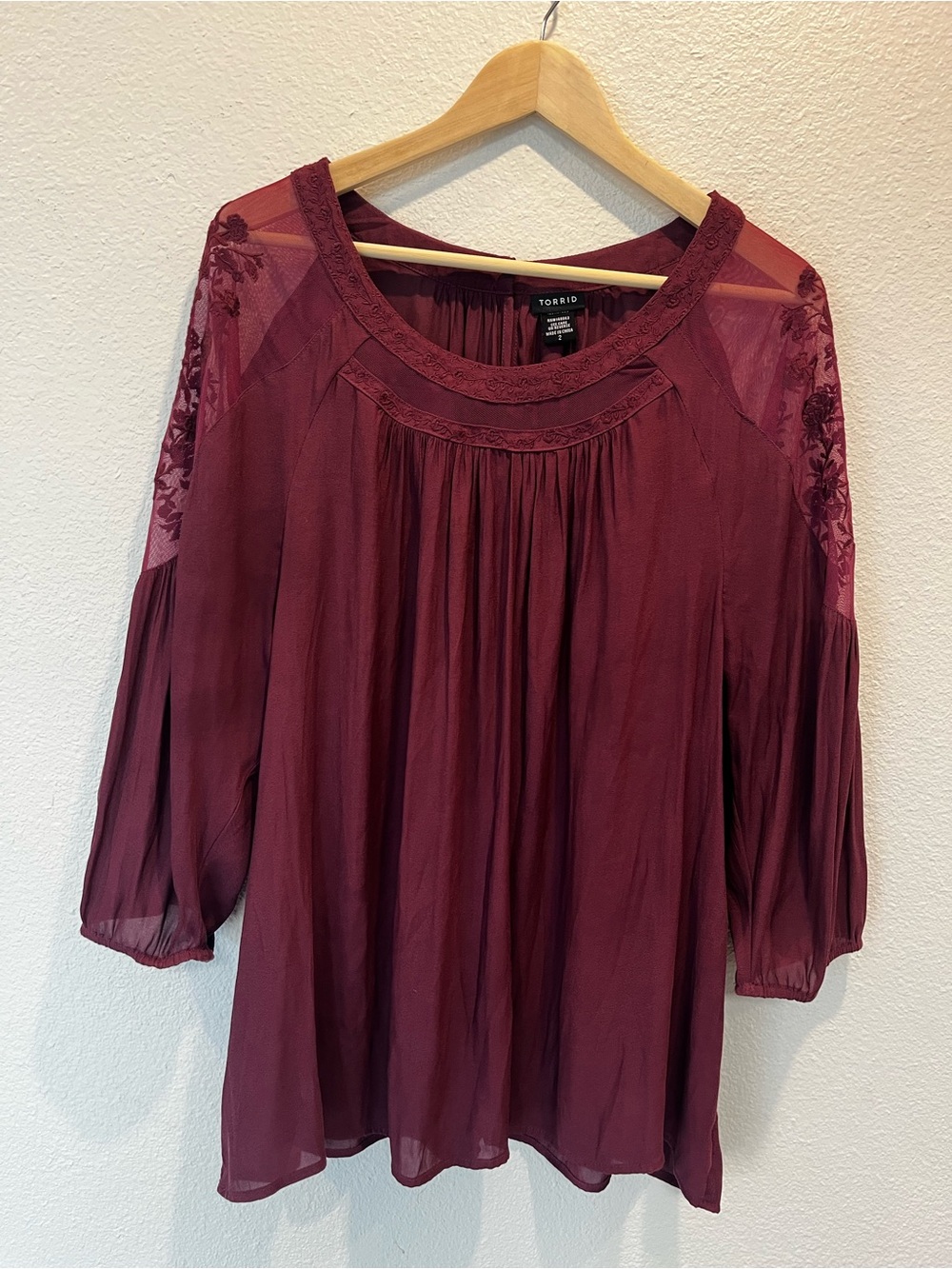 torrid Wine Lace-Trim Peasant Blouse